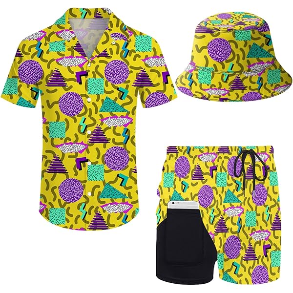 Amazon.com: Wdpsuxin Mens 80s 90s Graphics 2 Piece Hawaiian Shirt